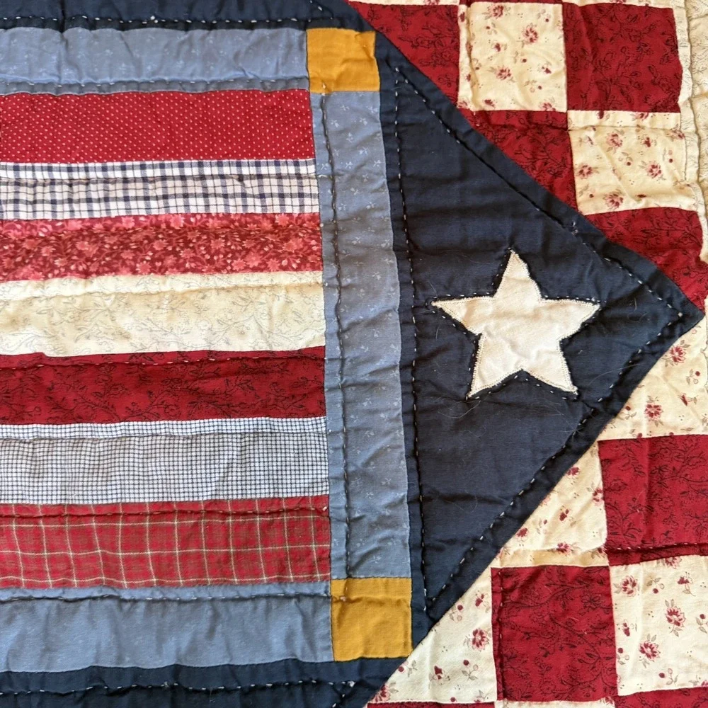 Vintage Patriotic Americana Quilt Betsy Ross Flag Stars 50 x 60 Folk Art